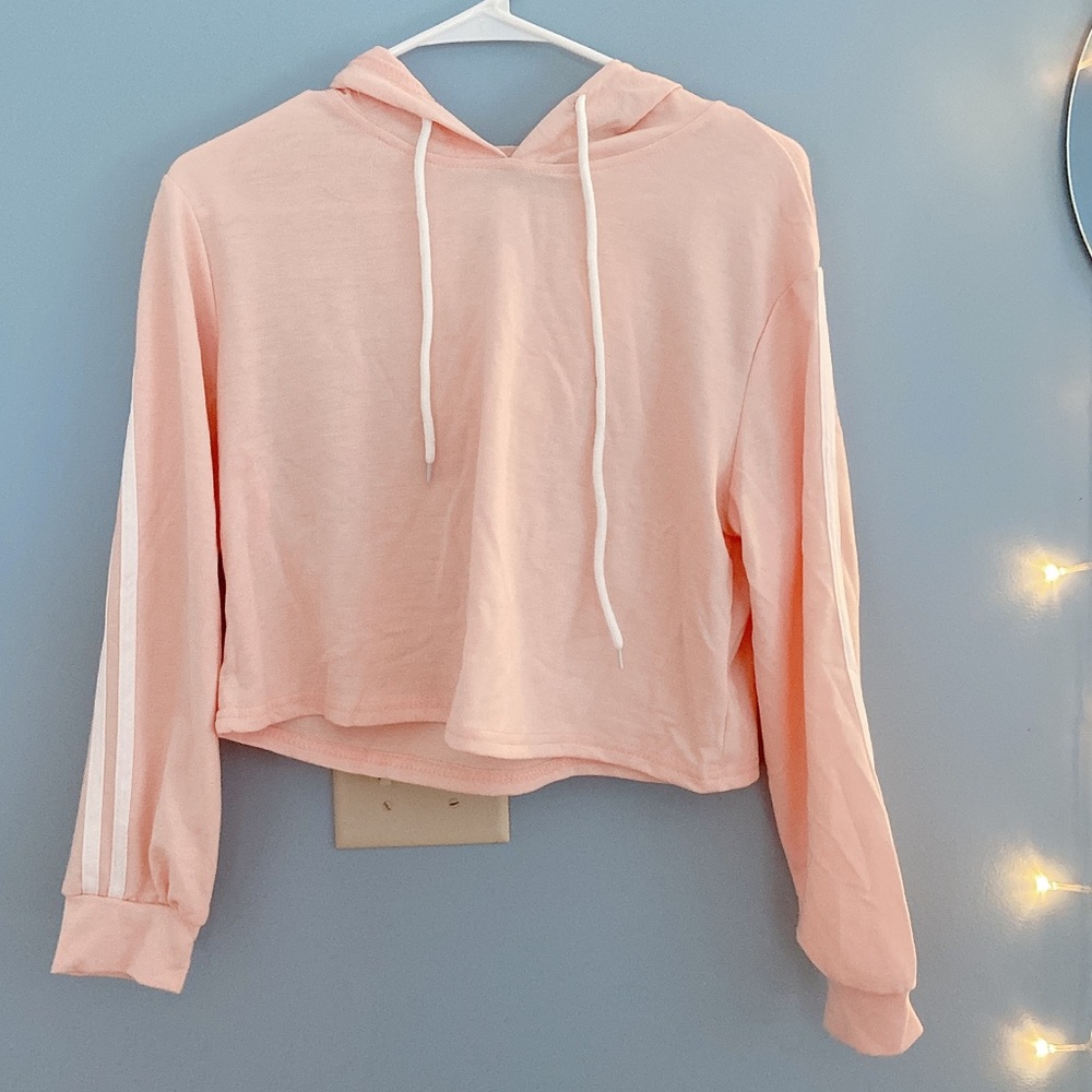 Striped Sleeve Crop Hoodie